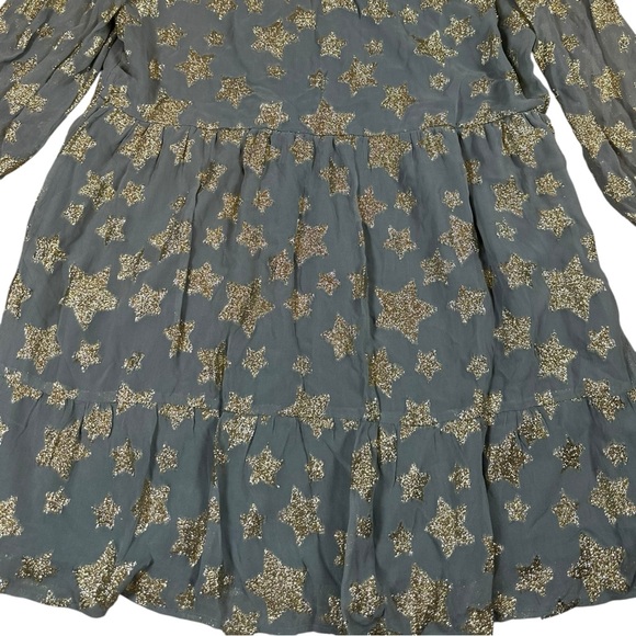 Loft Tiered Ruffle Dress Grey & Gold Size Large - Picture 4 of 11